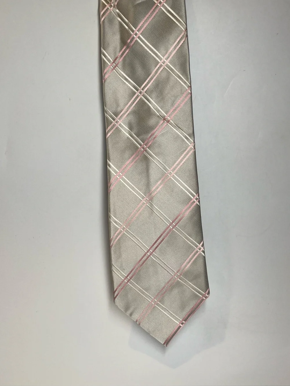 Donald J. Trump Tie Mens One Size Beige Silver Pink 100% Silk Classic Necktie